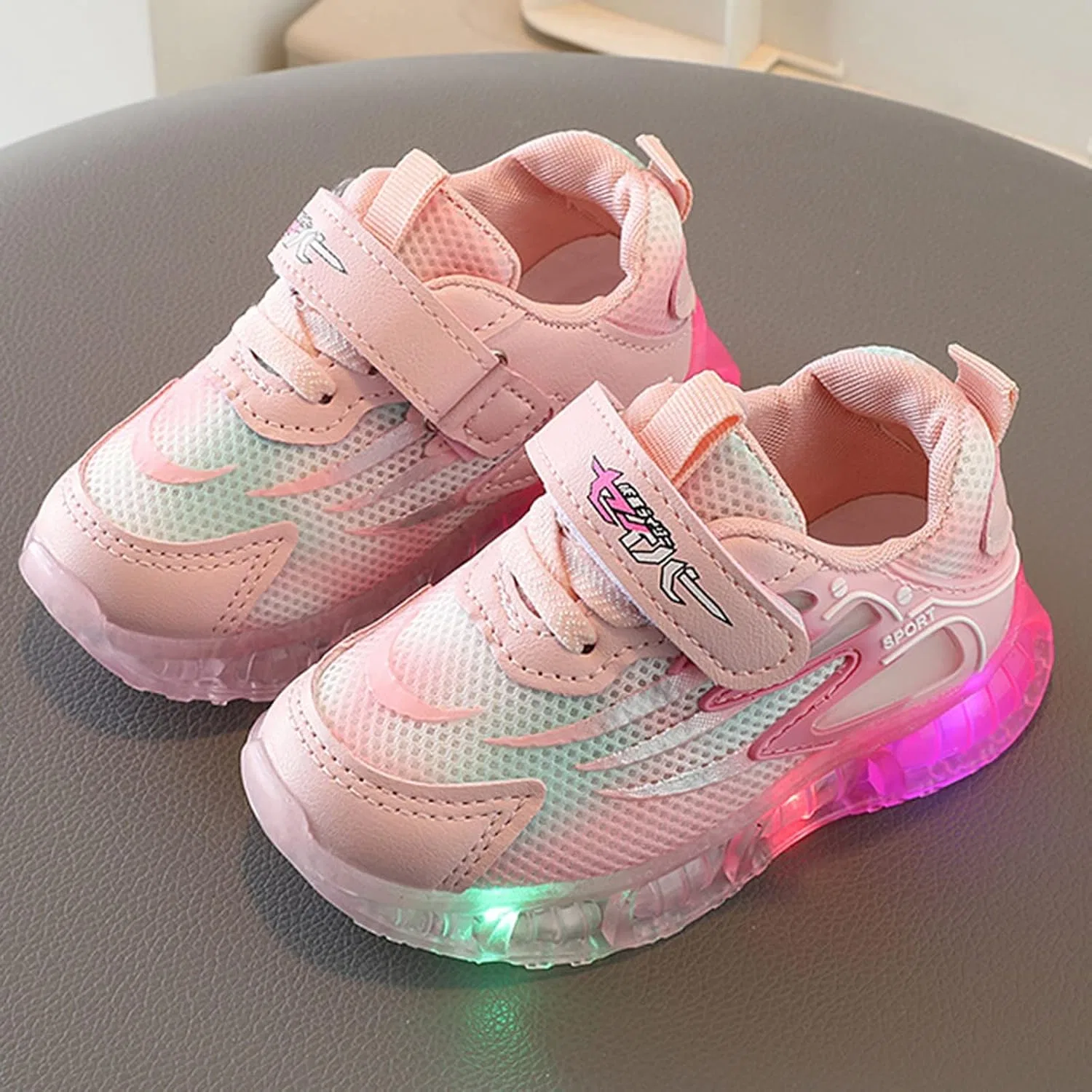 Детские кроссовки для девочек с принтом Unisex Luminous Sneakers, Pink — фото 2
