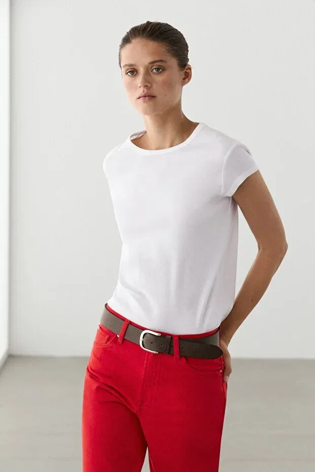 Женская футболка хлопковая с коротким рукавом, Massimo Dutti, White — фото 2