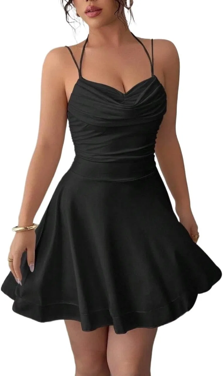Женское мини-платье на бретельках с открытой спиной Knitted, Black