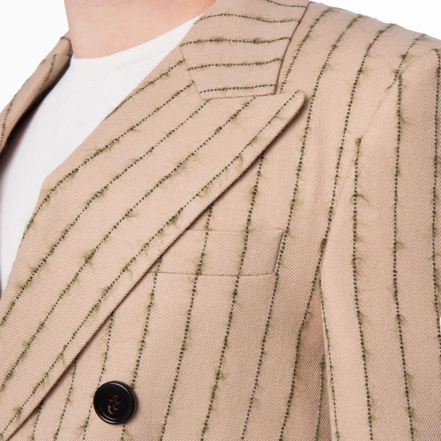 Пиджак двубортный с полосатым принтом Striped Double-Breasted Wool-Mohair Blazer Burberry, Biscuit Canopy — фото 2