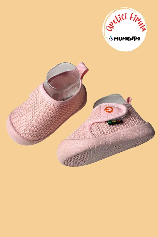 Детские кроссовки для девочек с принтом Mamba kids pink barefoot non-slip flexible sole velcro first step casual shoes Mumenim, Pink