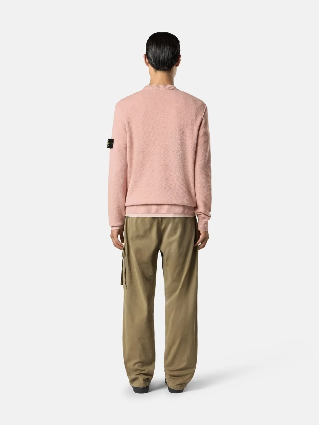 Мужской вязаный свитер  Stone Island Loose-fit Crewneck With Ribbed Trims, розовый — фото 3