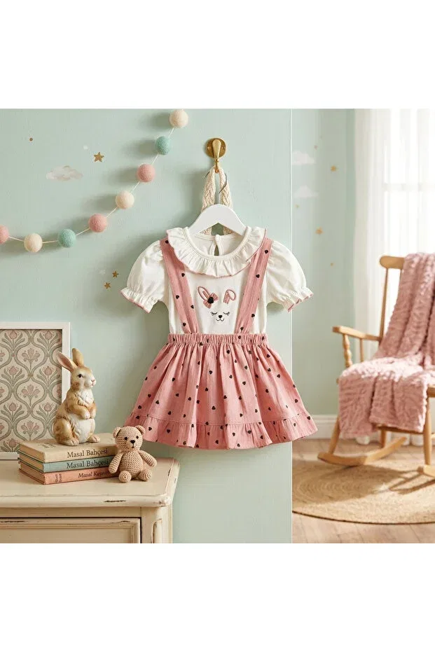 Детское платье для девочек с коротким рукавом-рюш Özeniş, Pink