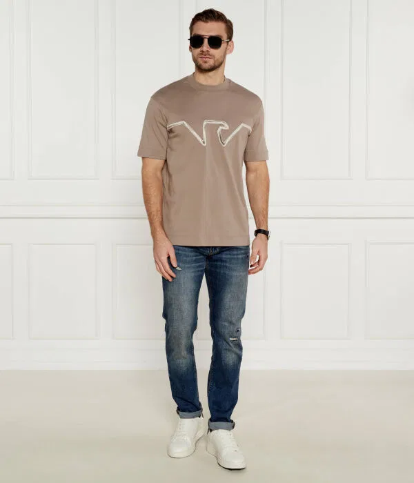 Мужская футболка с круглым вырезом Emporio Armani, бежевый — фото 2