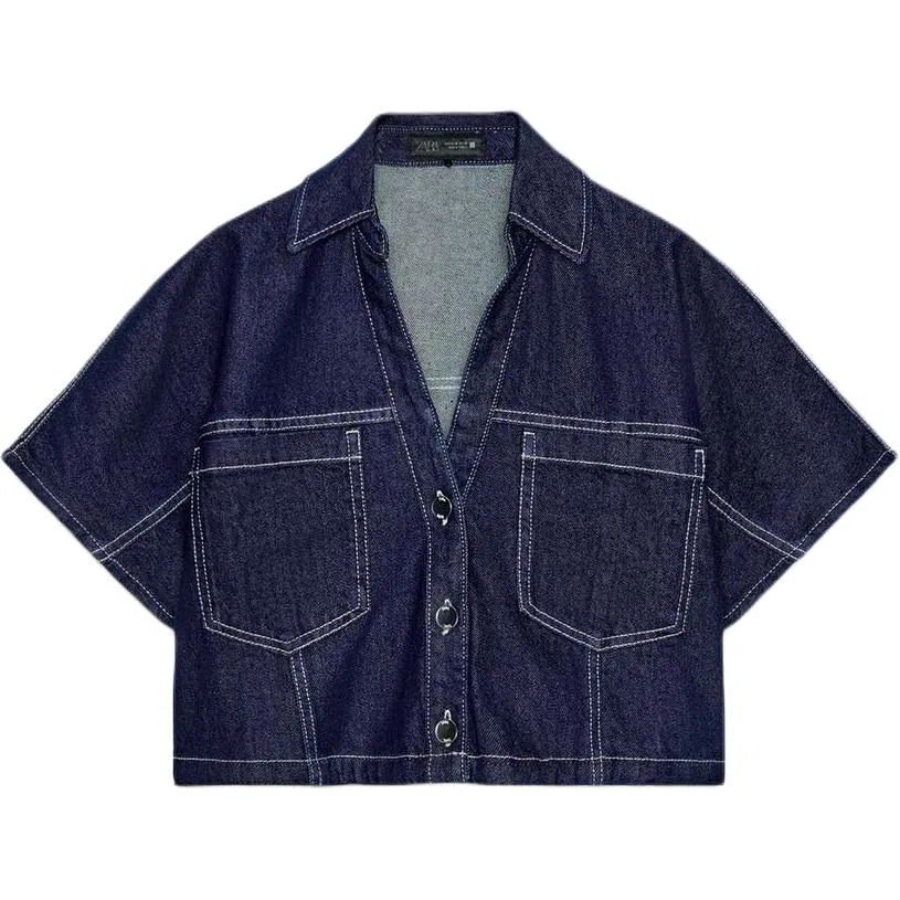 Женская рубашка с отложным воротником Blue Lapel ZARA, Blue
