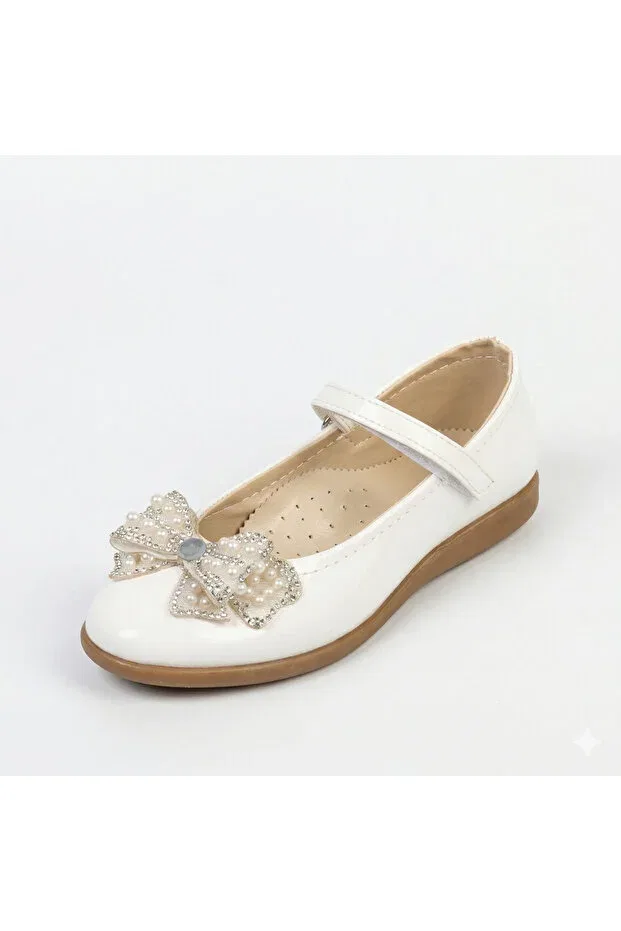 Детские балетки для девочек с принтом Arz stone bowknot daily girls' ballerina shoes Pico Kids, White