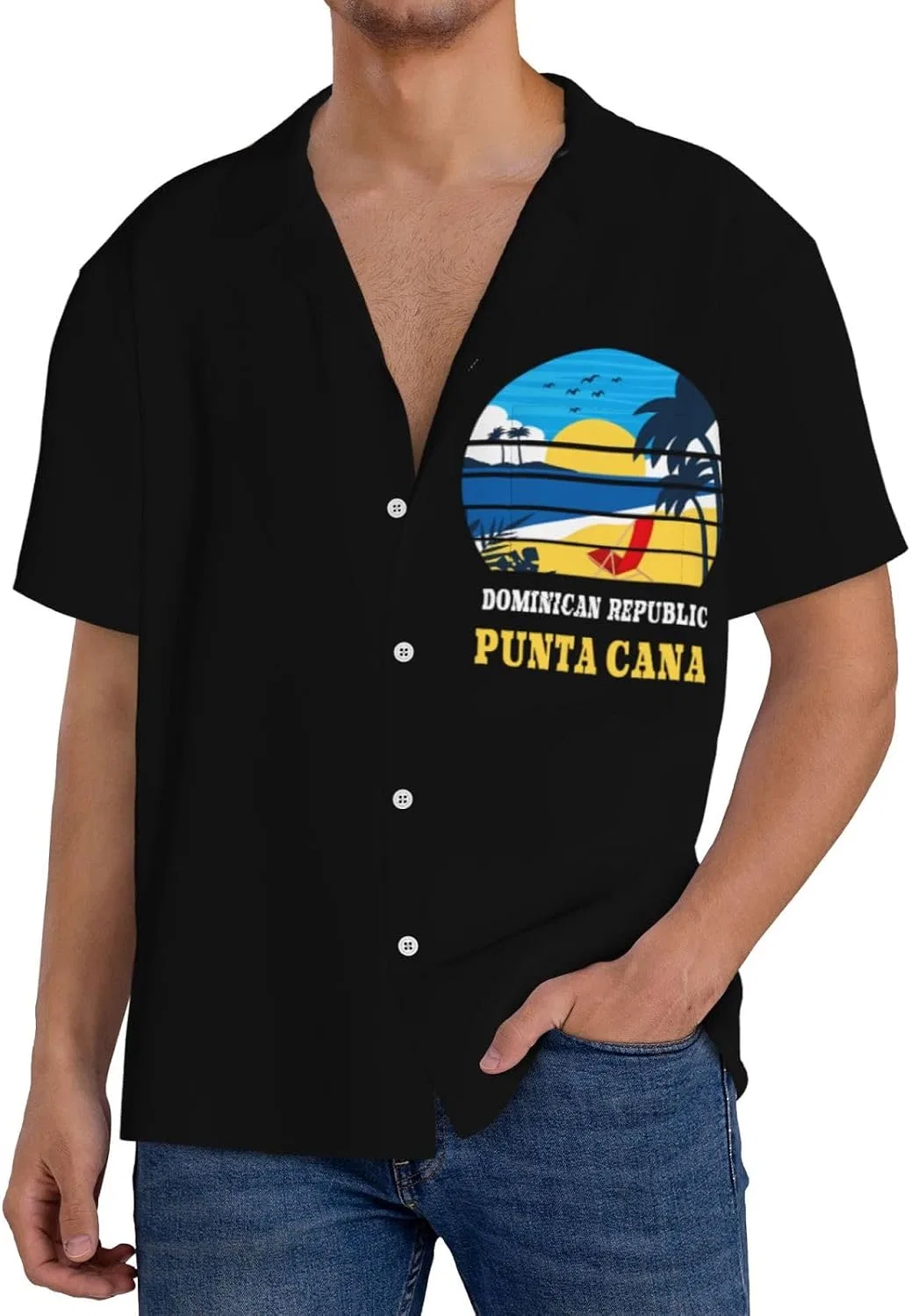 Мужская повседневная рубашка с коротким рукавом и воротником-кабул, Punta Cana, Black