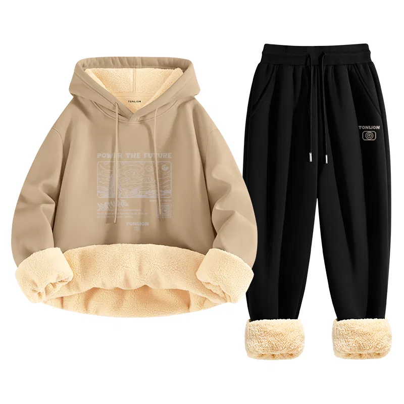 Детский комплект из худи и спортивных штанов с начесом Tonlion, Цвет: Khaki Black