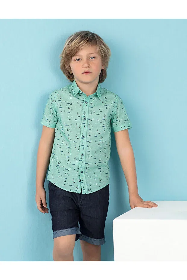 Детская рубашка для мальчиков с коротким рукавом Sailboat Turquoise Ollie&Olla, Green