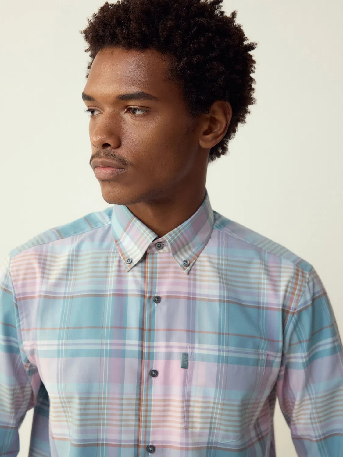Рубашка оксфордская с принтом, Teal Blue/Pink Madras Check Next — фото 4