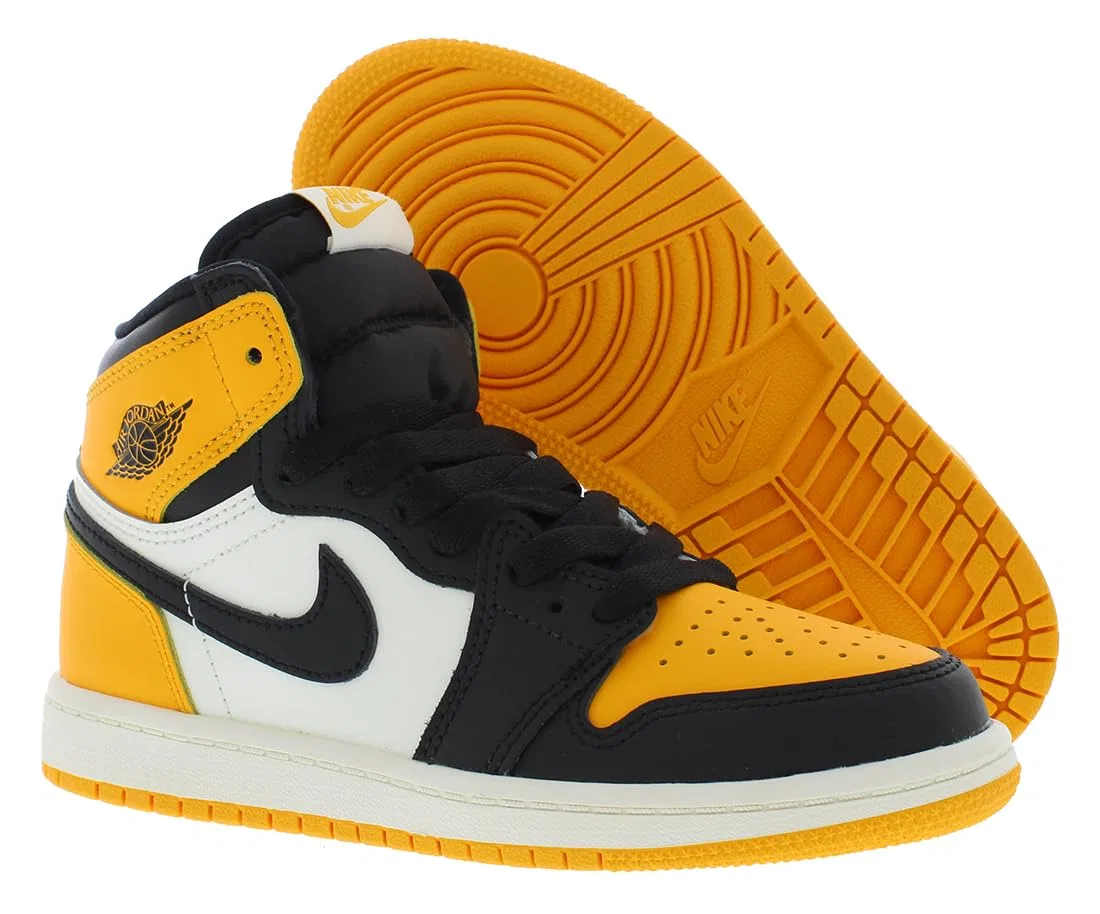 Детские кроссовки для мальчиков высокие Jordan 1 Retro High Og Jordan, Taxi Black Sail — фото 2