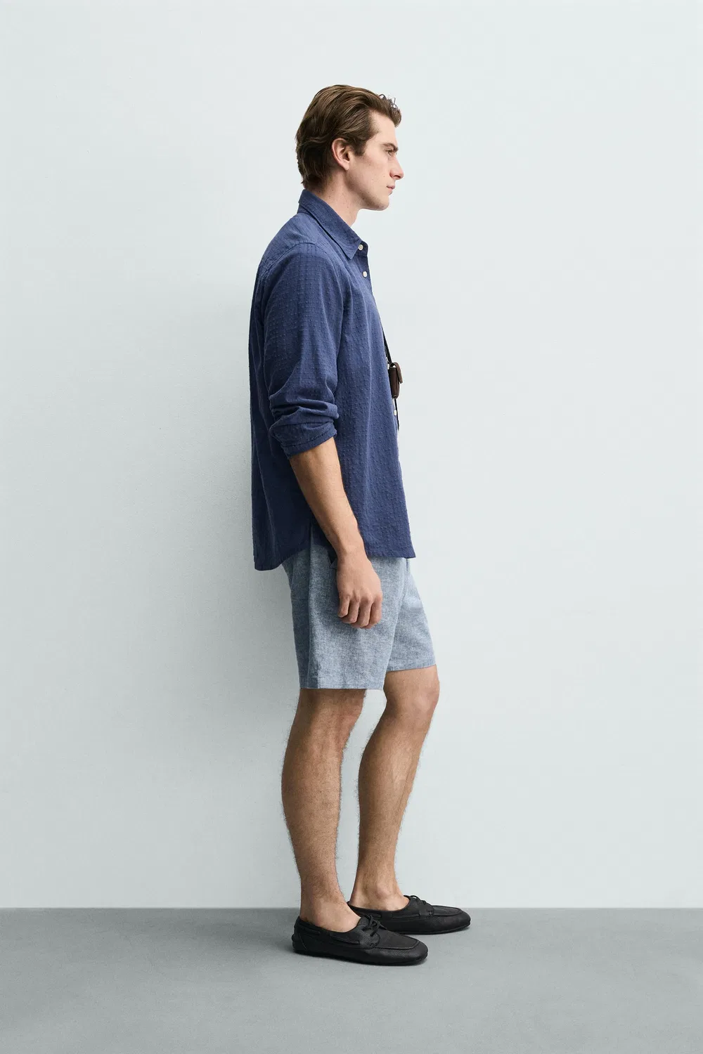 Текстурированные бермудские шорты стандартного кроя ZARA, Blue/White — фото 4