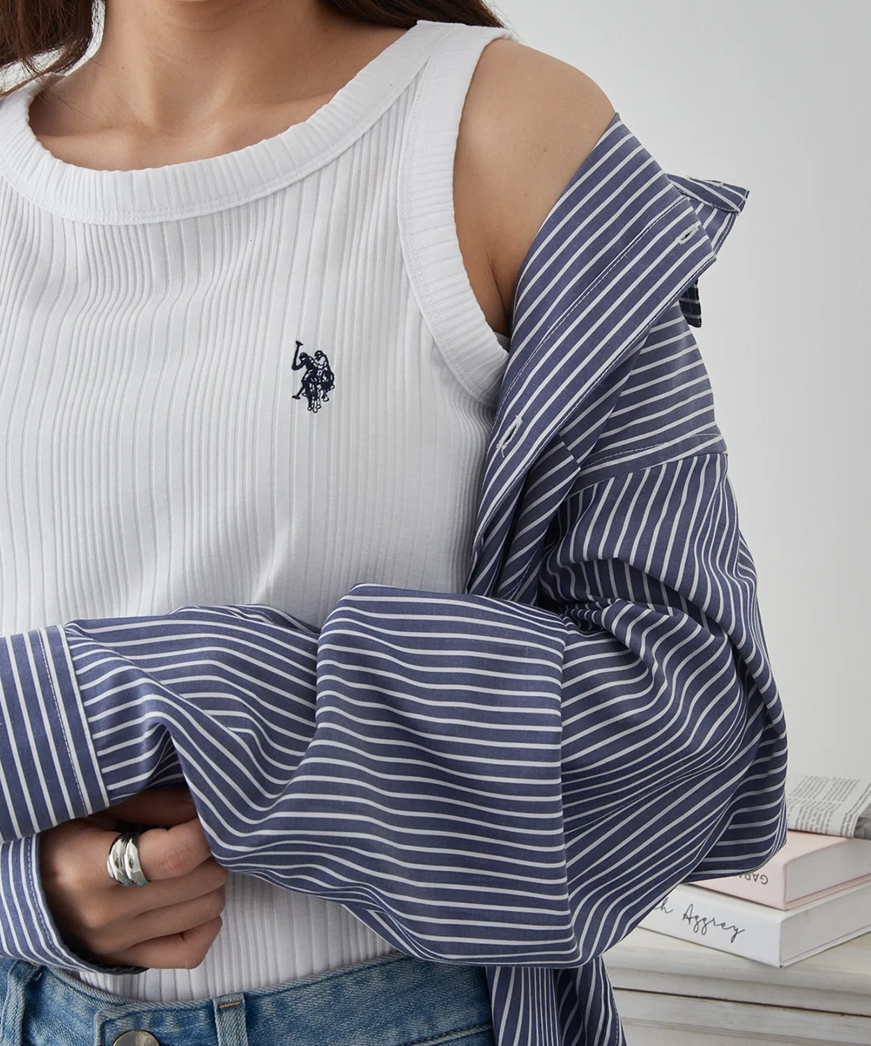 Женский хлопковый топ без рукавов с принтом U.S. POLO ASSN., Off White