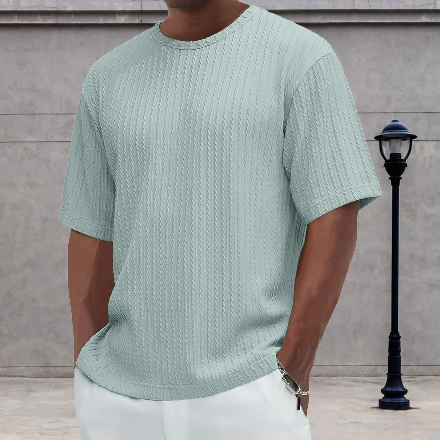 Мужская футболка свободного кроя с текстурой, Mint Green — фото 2