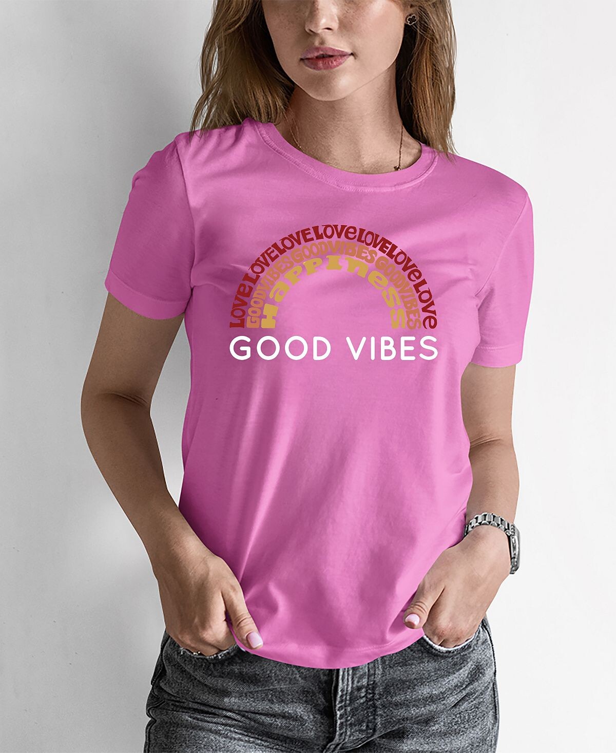 

Женская футболка word art good vibes LA Pop Art, розовый