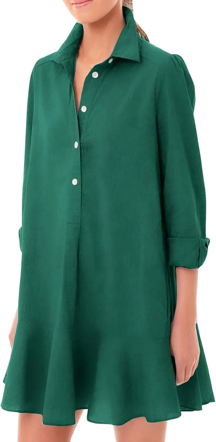 Женское летнее платье макси с рукавами 3/4, Green