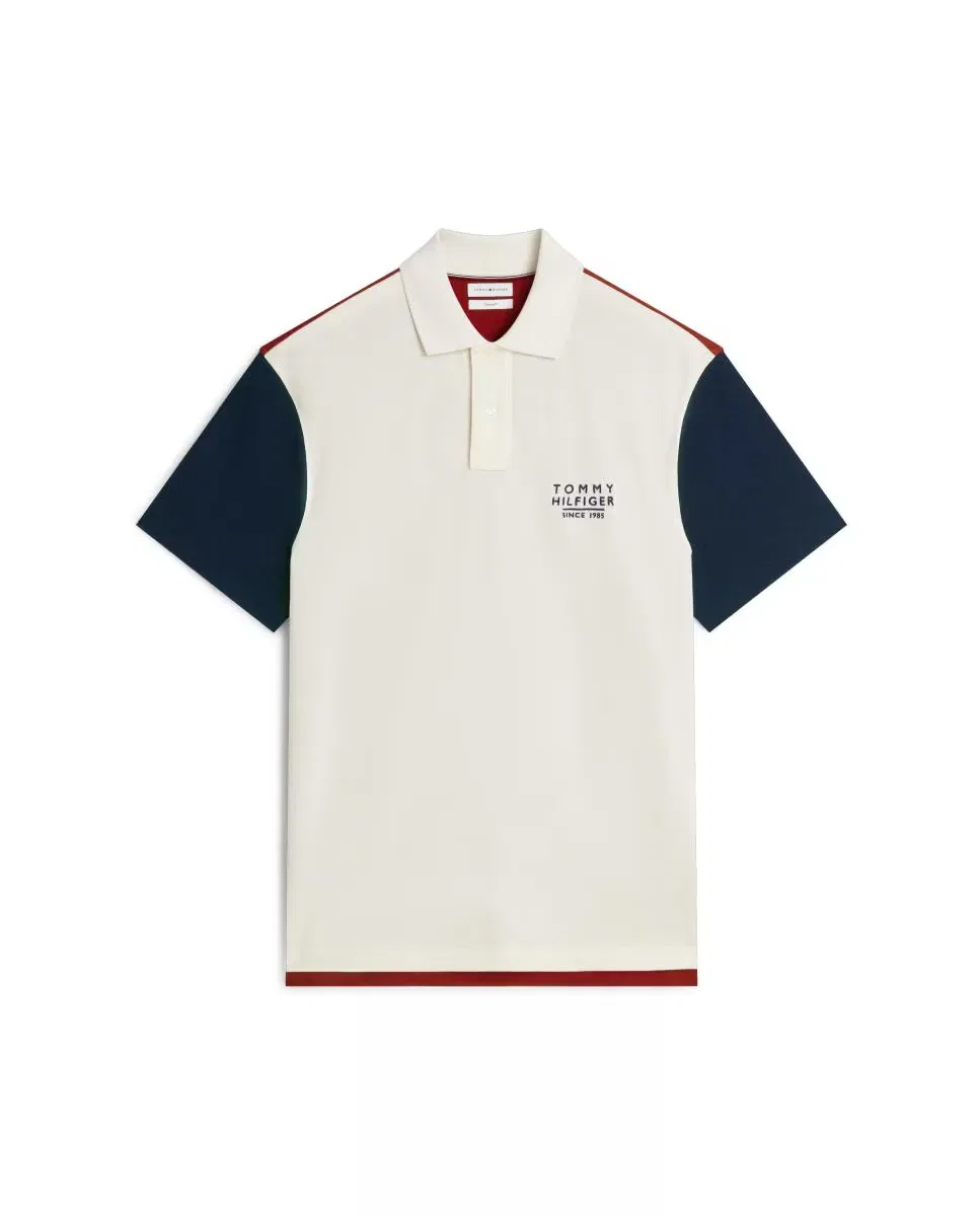 Мужское поло колор-блок с вышитым брендингом Tommy Hilfiger, Blanco Roto — фото 4