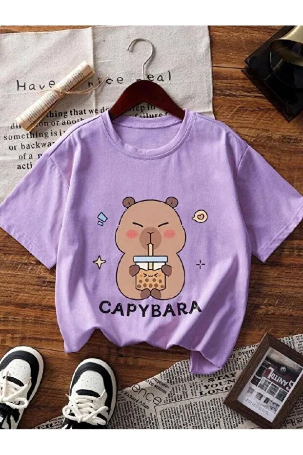 Детский комплект футболок для девочек с принтом Cute Capybara Patterned T-Shirt Genosha, Multicolor — фото 2