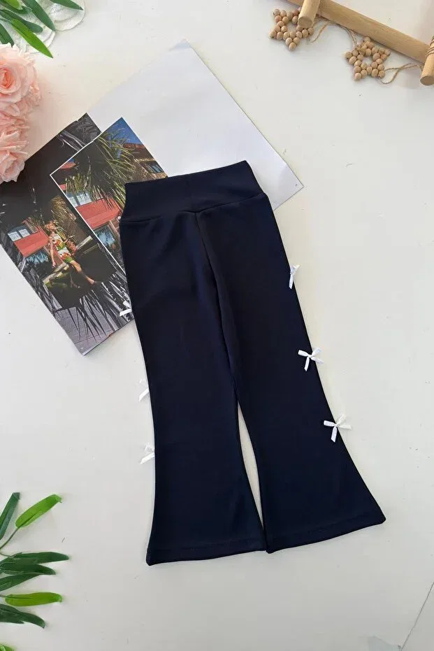 Детские леггинсы для девочек фасона клеш с бантом Minigimin Cicileri, Navy Blue