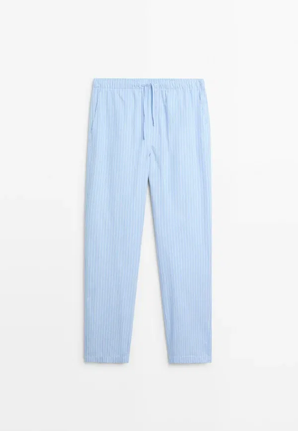 Комплект пижамный: футболка с коротким рукавом и брюки в полоску, модель Short sleeve pyjama top and striped trousers set, Massimo Dutti, light blue, светло-голубой — фото 2