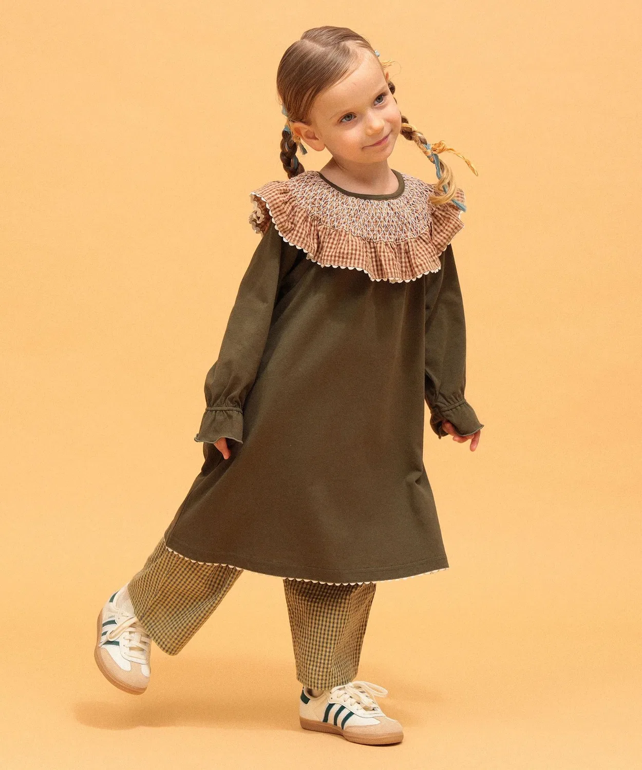 Детское платье для девочек с фрил-воротником Smocking Frill Collar Kodomo Beams, Sax Blue — фото 2