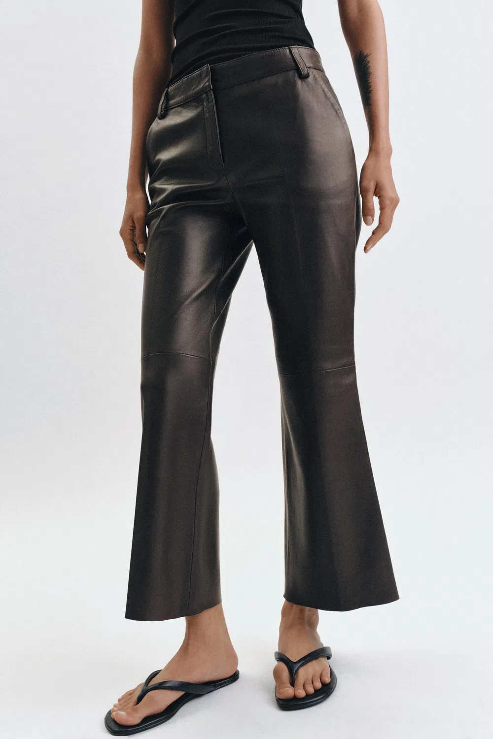 Кожаные брюки-клеш из лимитированной коллекции ZW ZARA, Brown — фото 2