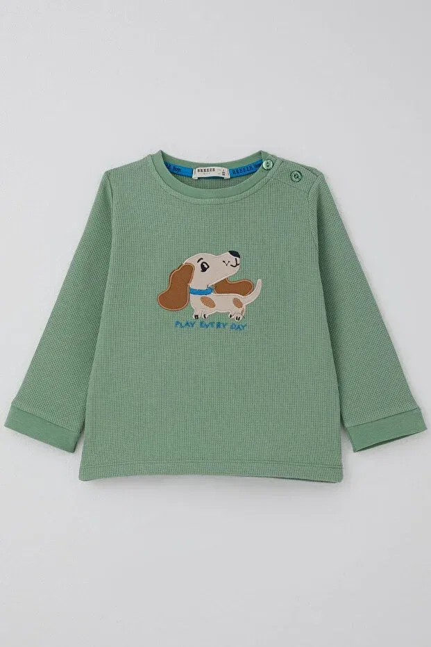 Детский комплект спортивного костюма для мальчиков с принтом Puppy Embroidery Breeze, Mint Green — фото 2