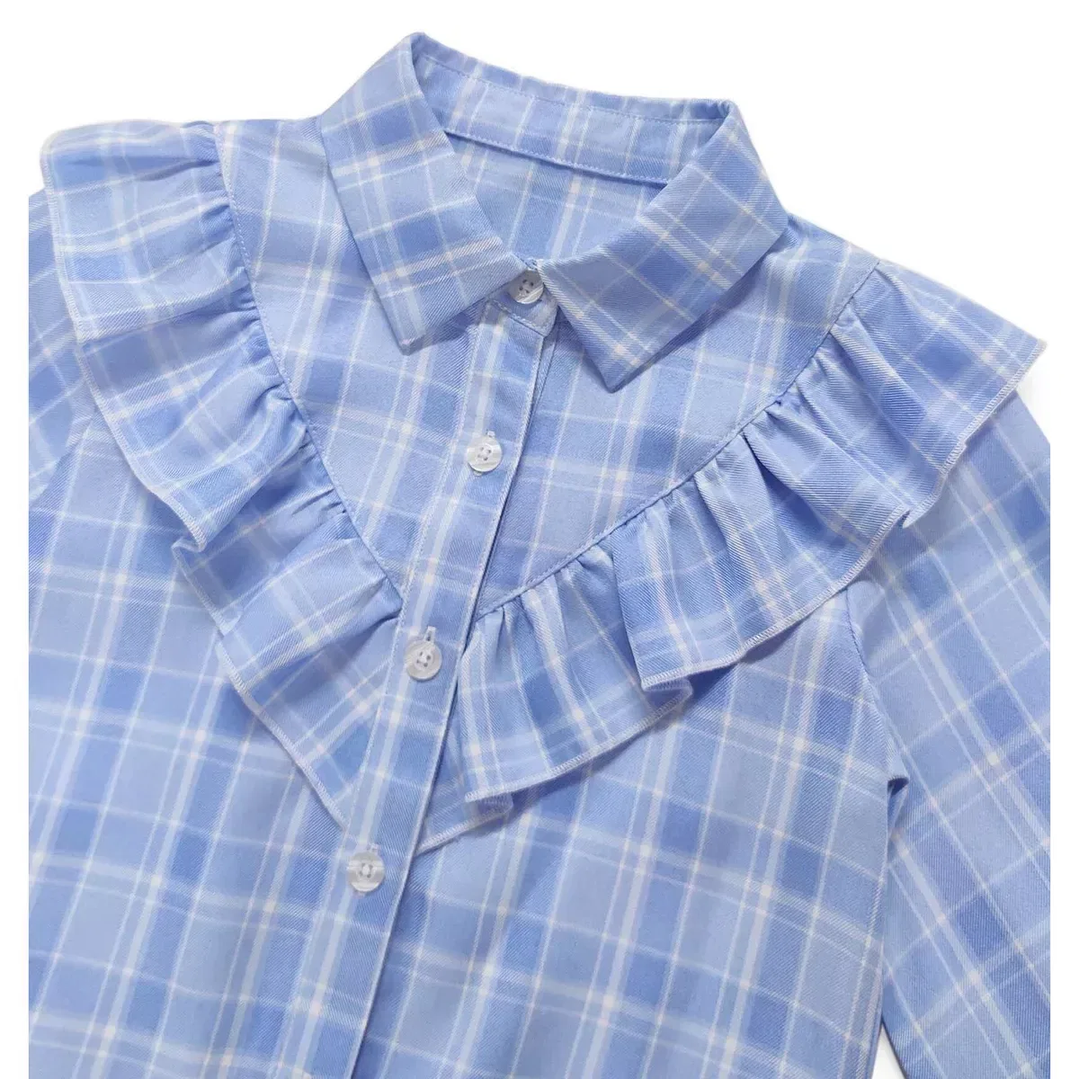 Детская рубашка для девочек с длинным рукавом KOJOOIN, Blue Plaid — фото 3
