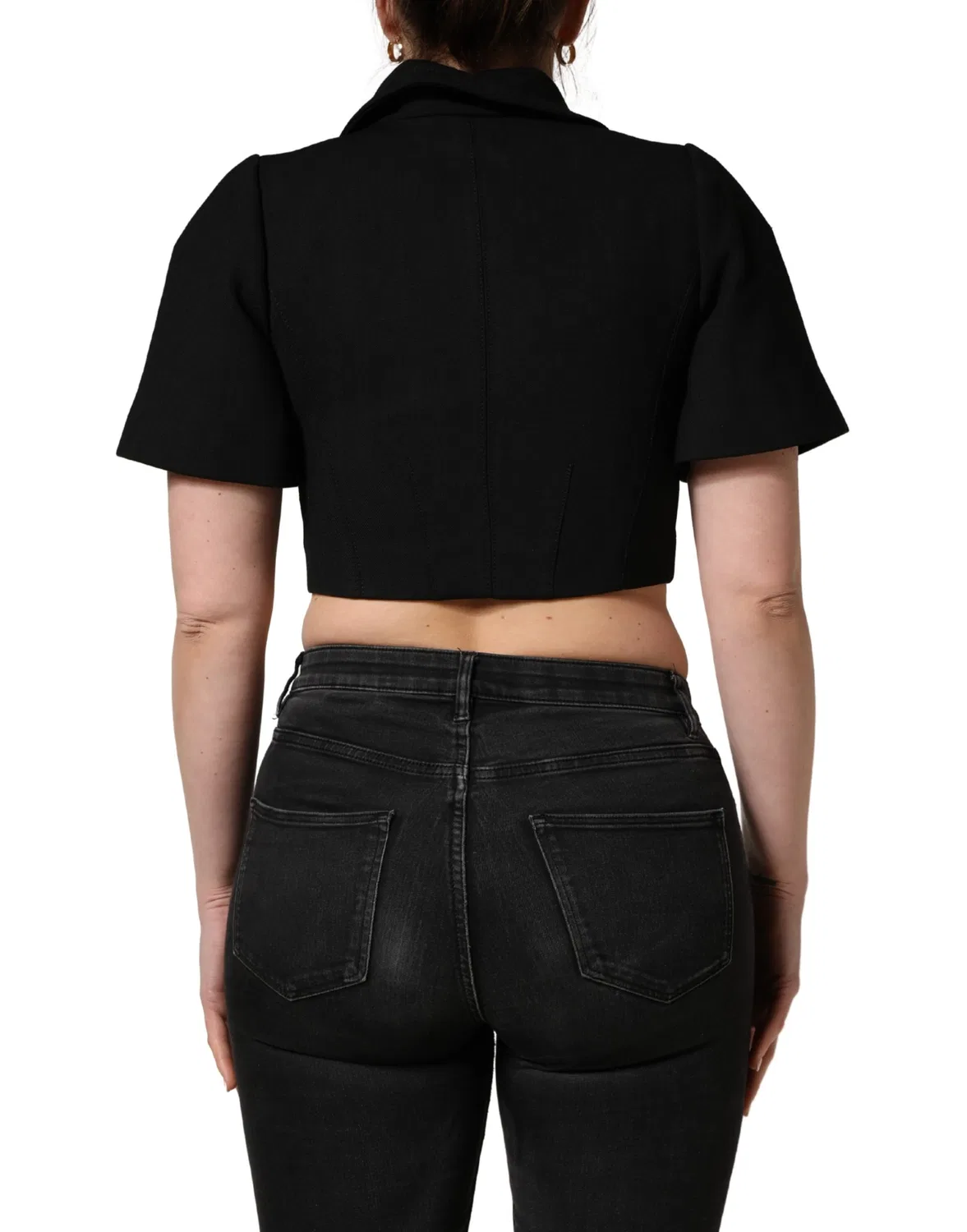Женская блуза с коротким рукавом и воротником с логотипом Dolce & Gabbana, Black — фото 4