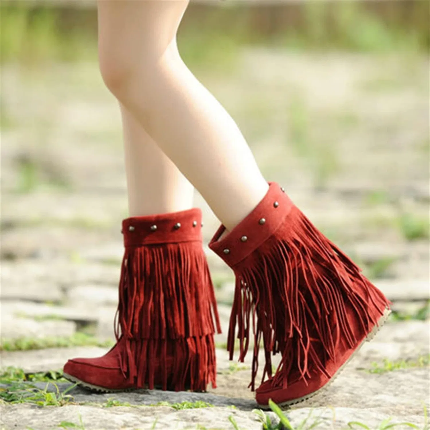 Детские ботинки для девочек с принтом Girls Elegant Non-Slip Leather Boots with Printed Pattern and Lace Up Boots for Women Western Garden Boots Non-Slip Leather Winter Shoes, Red — фото 2