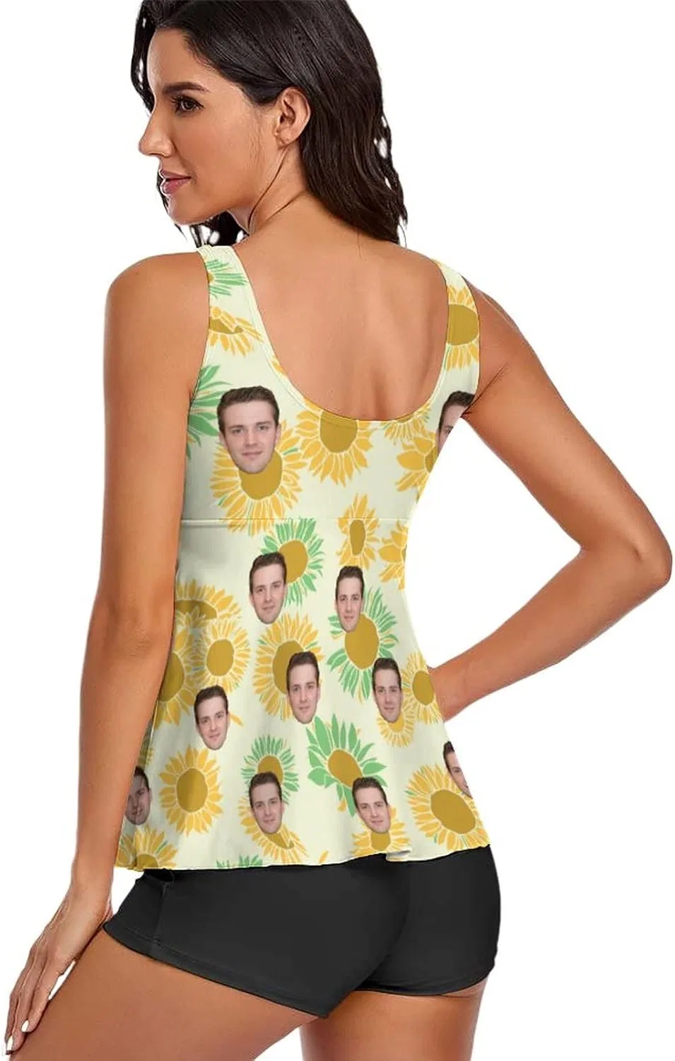Женский танкини с принтом лица Custom, Sunflower Floral — фото 4