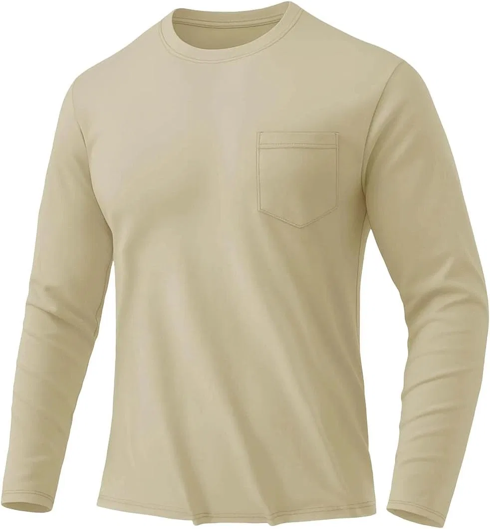 Мужская хлопковая футболка с длинным рукавом Crewneck Generic, Khaki