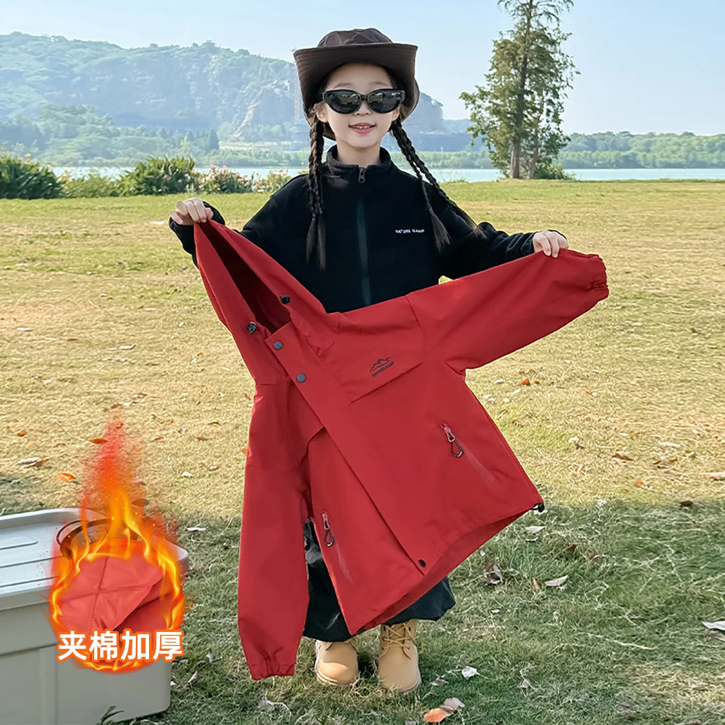 Детская ветровка для мальчиков с капюшоном Windbreaker Jacket Teenagers PLANDOO, Red — фото 3
