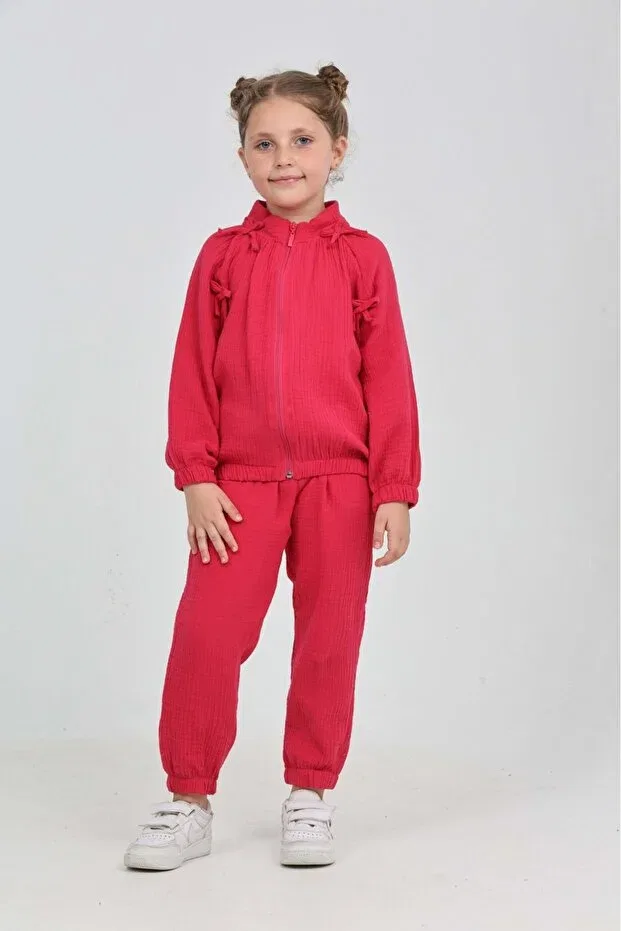Детский комплект спортивного костюма для девочек с бантом Toontoy, Fuchsia