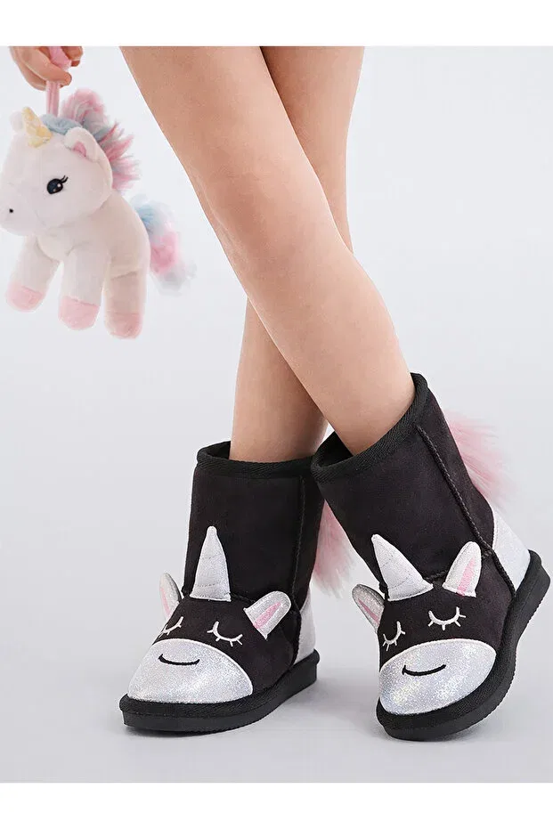 Детские ботинки для девочек без шнуровки Unicorn Girls Denokids, Black