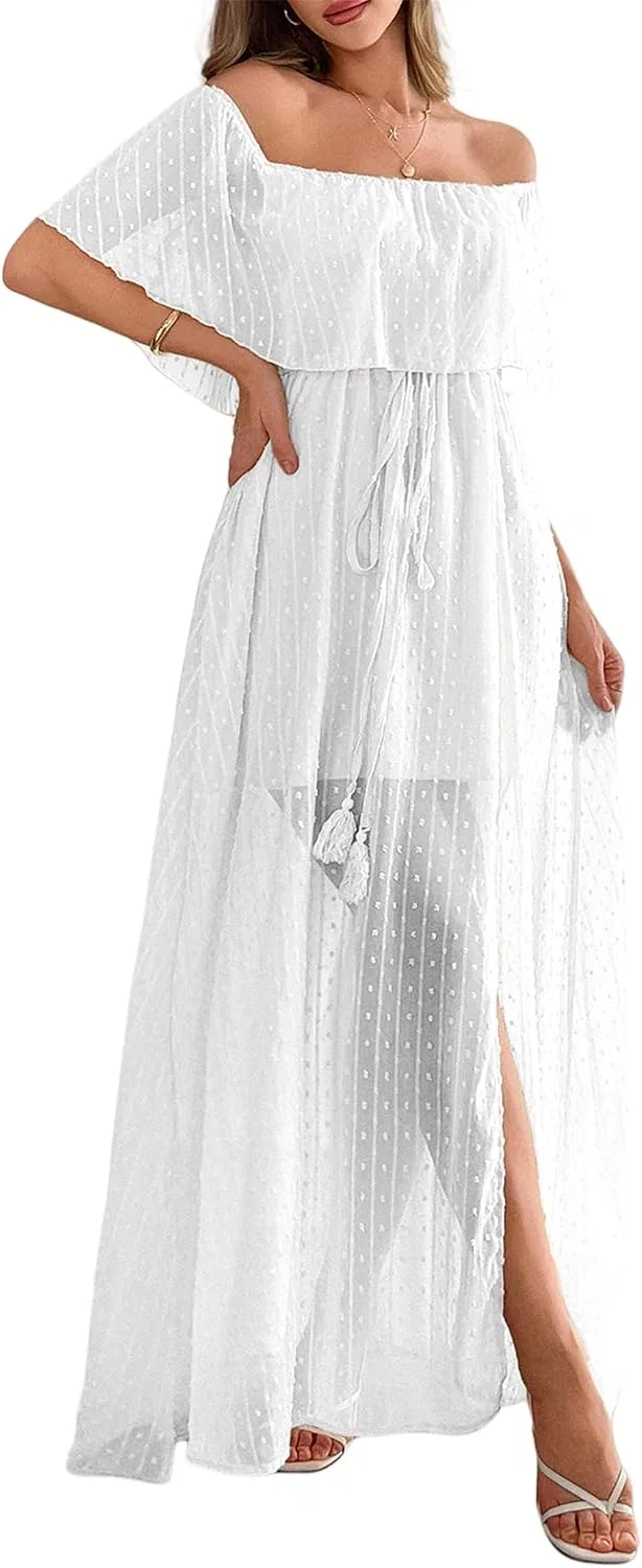 Женское летнее платье с цветочным кружевом Off Shoulder, White