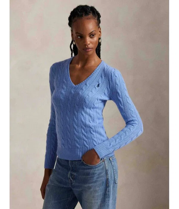 Женский шерстяной джемпер с V-вырезом Kimberly Polo Ralph Lauren, синий