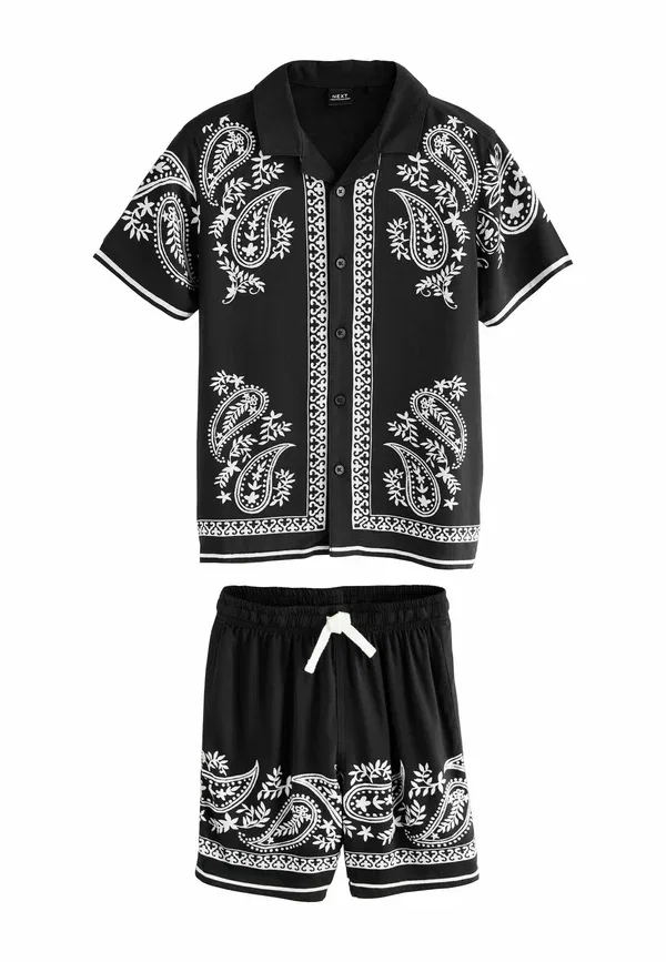 Комплект из рубашки и шорт с принтом Paisley, Set, Next, White, белый/черный