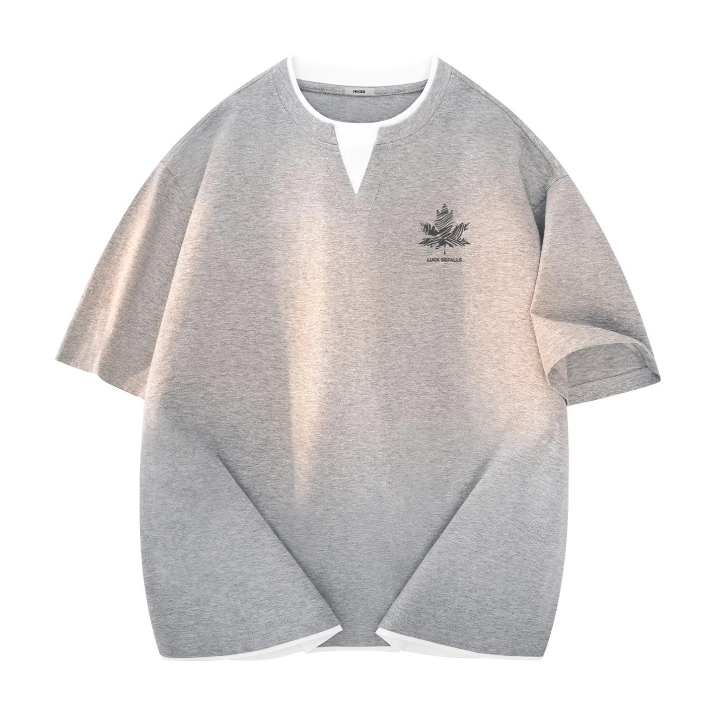 Детская футболка с принтом Ma Lucky Maple Leaf Chest Logo MINISO, Heather Gray