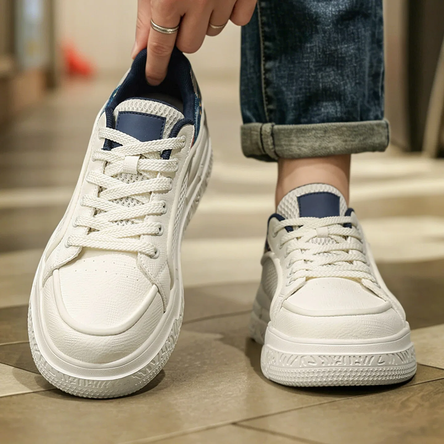 Детские кроссовки для скейтбординга VENICEW, Beige Blue — фото 4