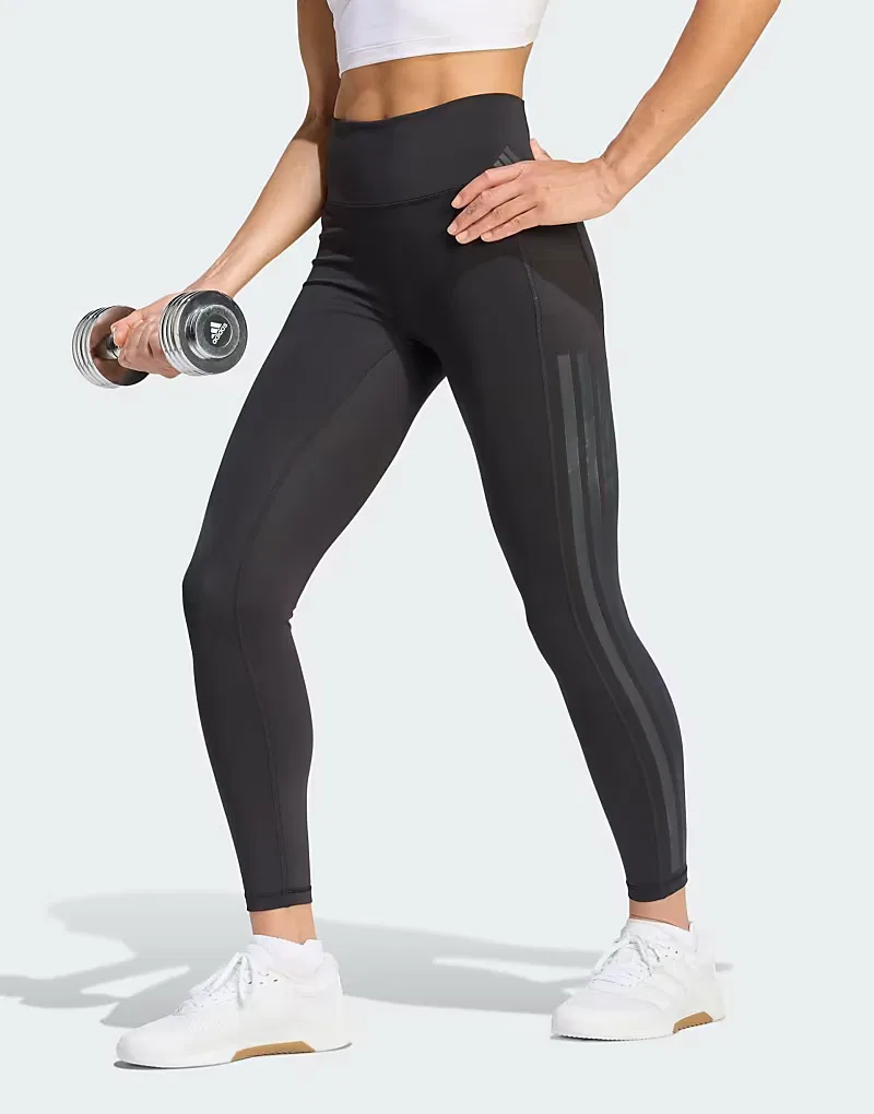 Леггинсы Adidas Training Optime 7/8 с тремя полосками, черный — фото 3