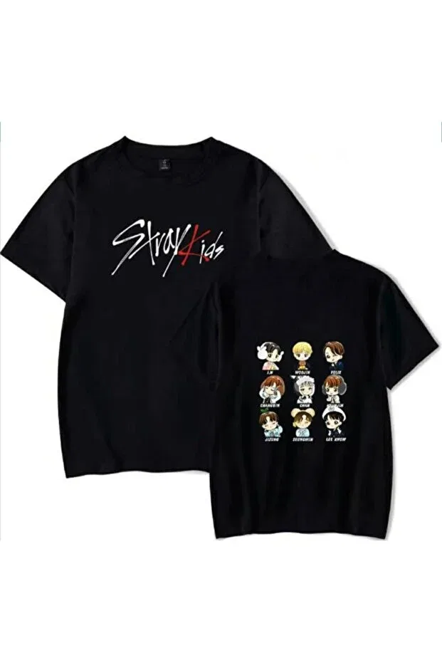 Детская футболка для девочек с принтом Crew neck straykids k-pop printed unisex short sleeve kids t-shirt Magors, Black4