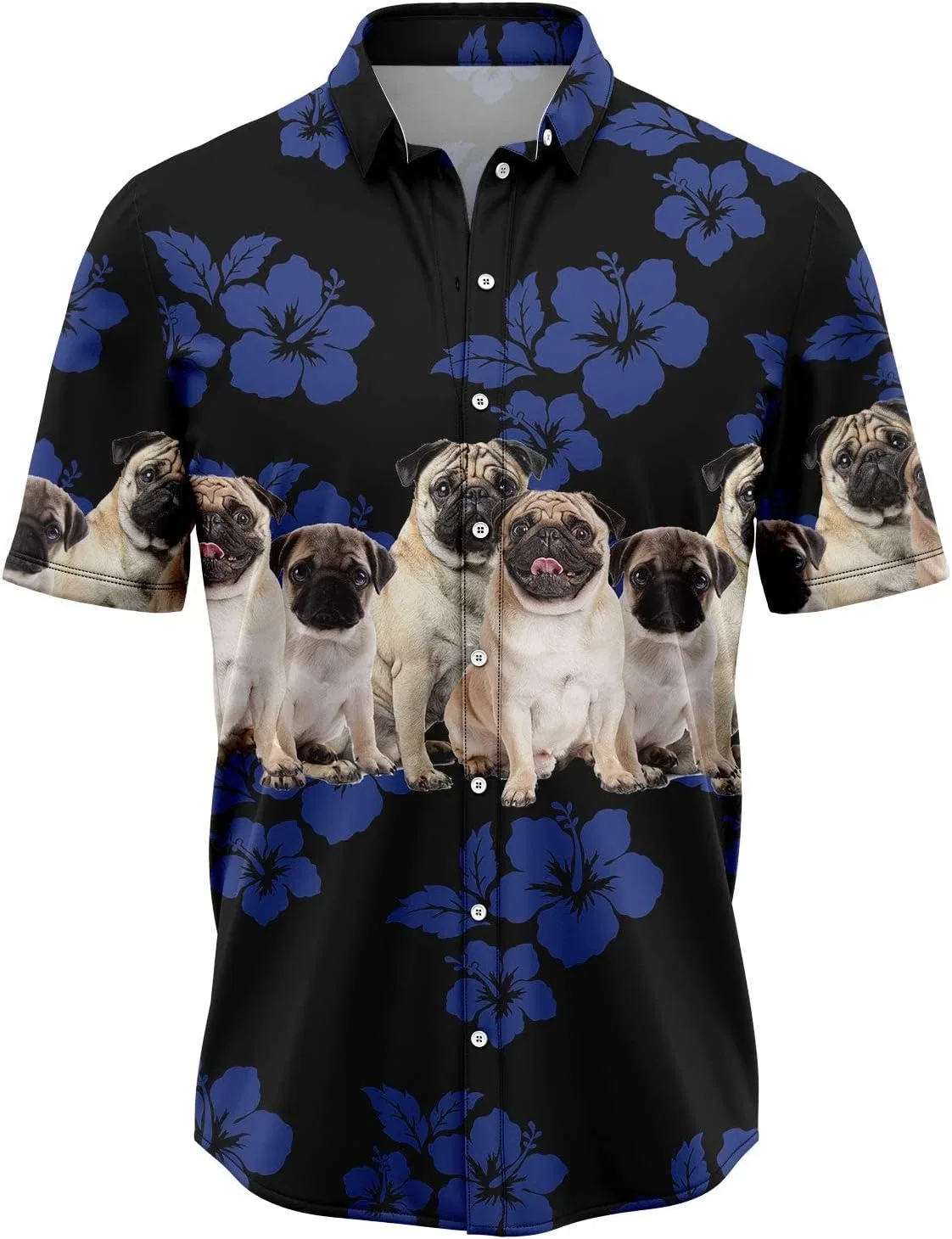 Мужская гавайская рубашка с коротким рукавом Blue Hibicus, Blue Hibicus Pug