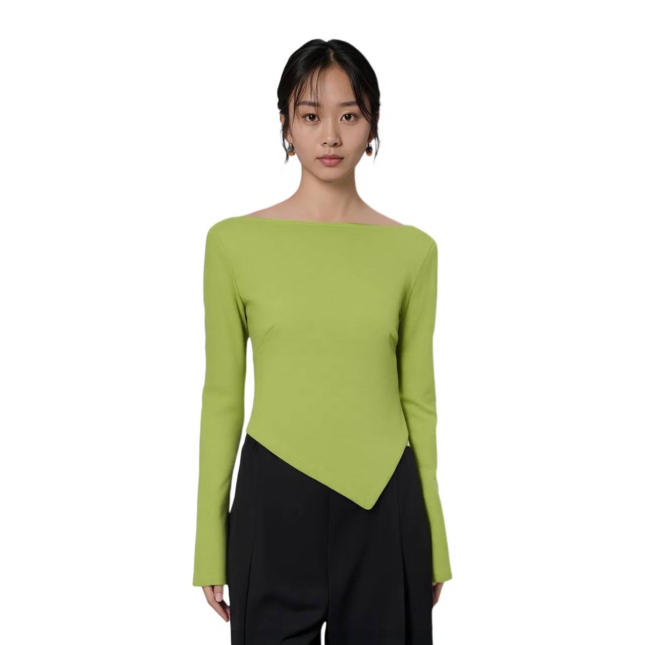Женская футболка с лодочным вырезом Green ZARA, Green — фото 4