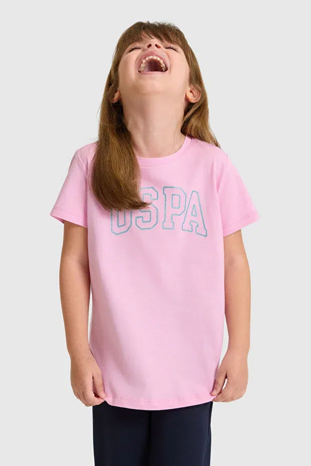 Детская футболка для девочек хлопковая с круглым вырезом U.S. Polo Assn., Pink — фото 3