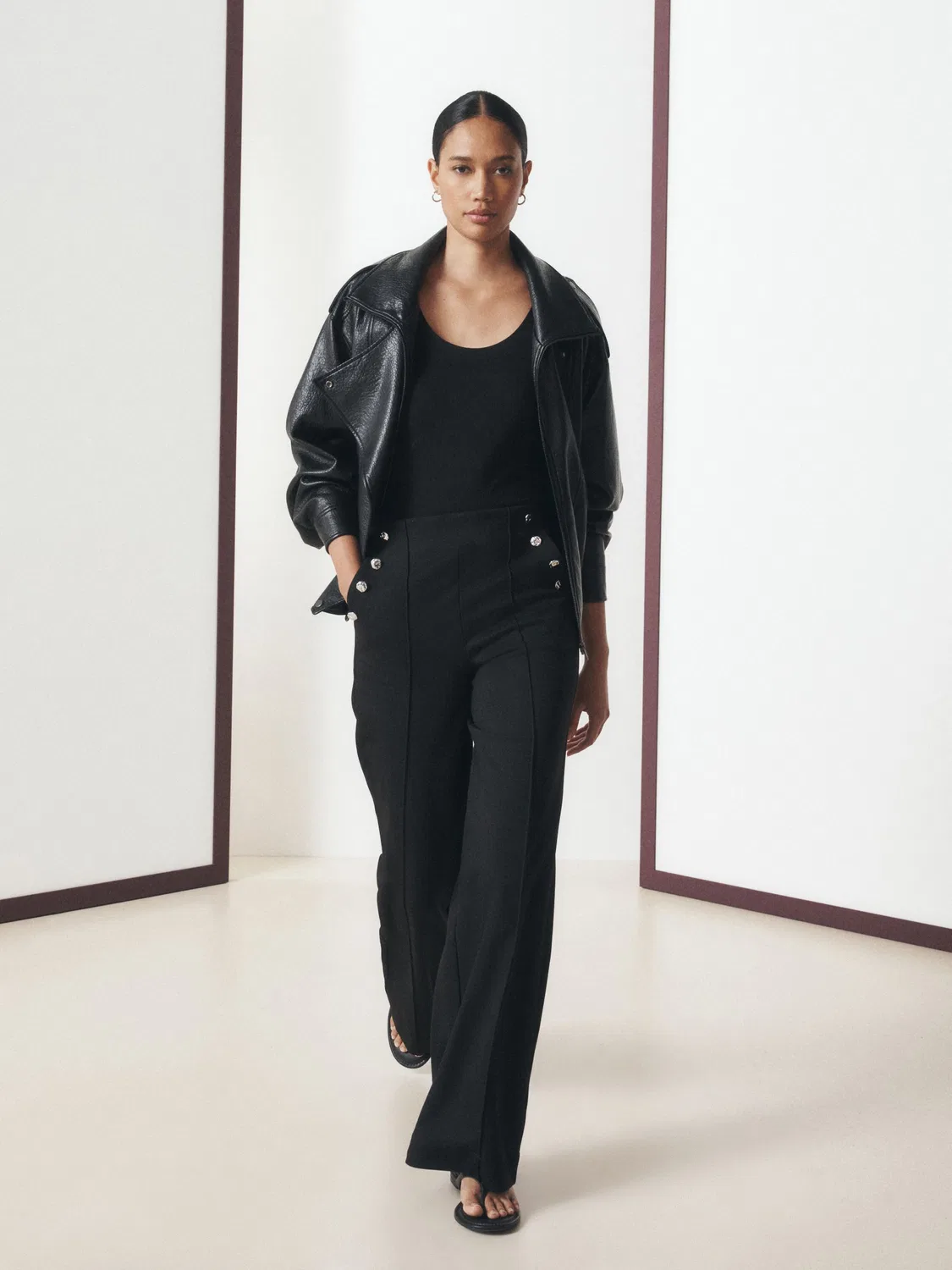 Next Черные широкие брюки понте с пуговицами