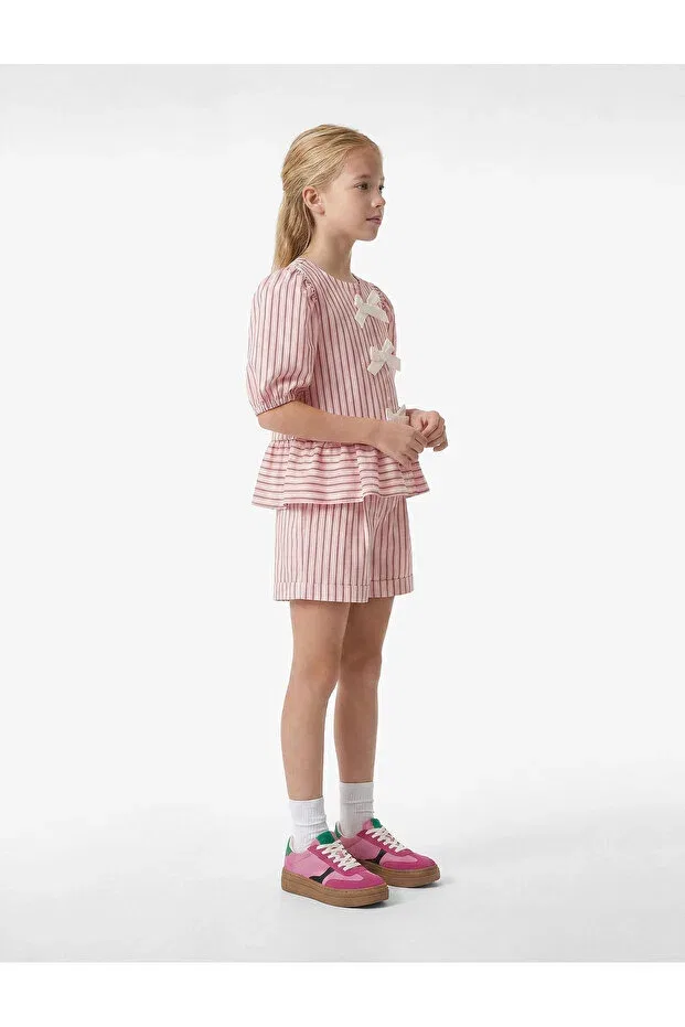 Детские шорты для девочек хлопковые Cotton pocket detailed striped shorts Koton, Pink Striped — фото 3