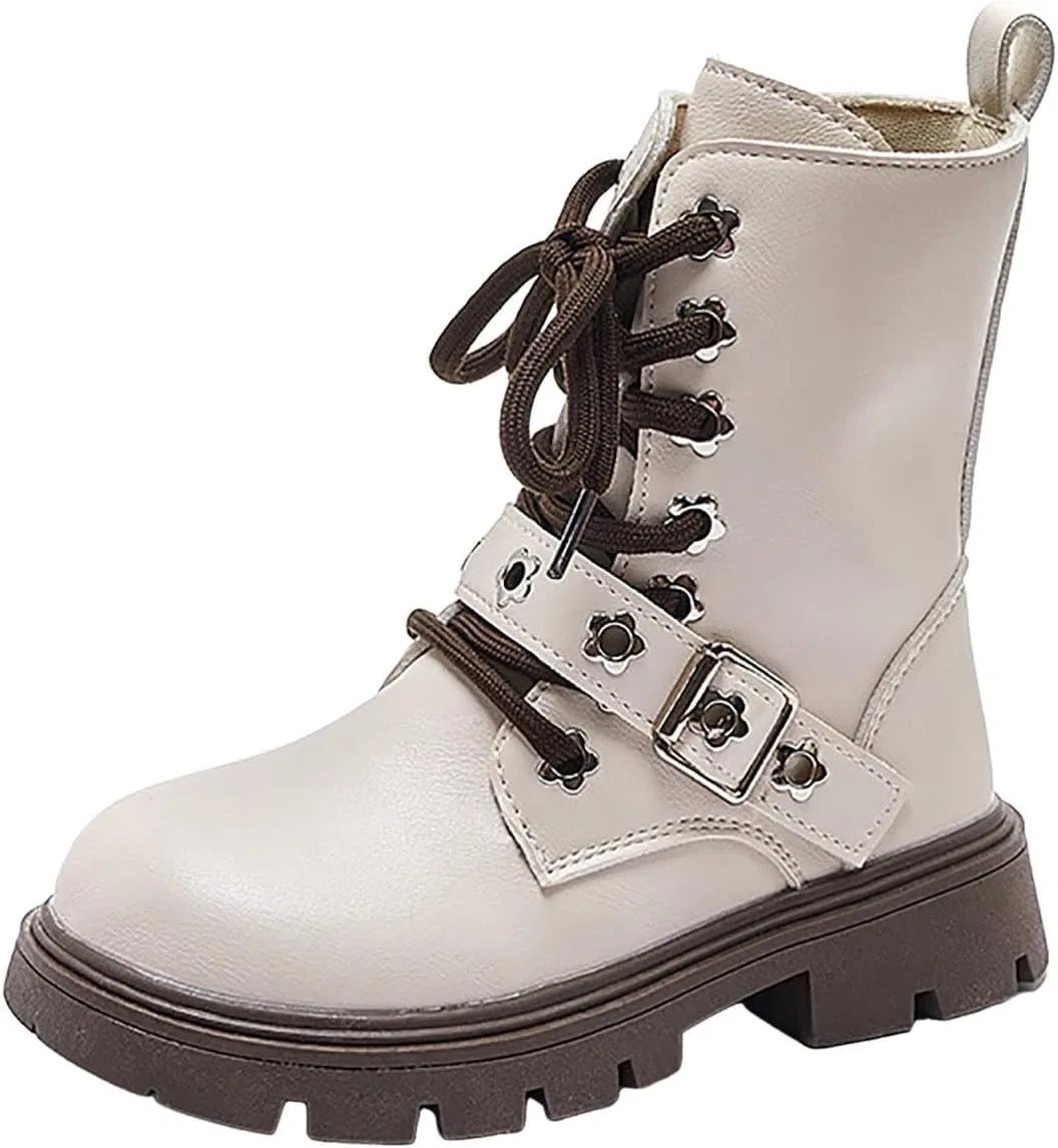 Детские ботинки для девочек с ремешком на пряжке Combat Boots, Beige