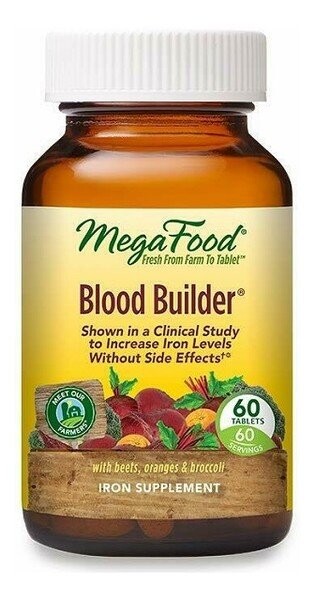 

Добавка Mega Food Blood Builder, помогающая поддерживать правильный уровень железа в крови, Добавка , 60 таблеток