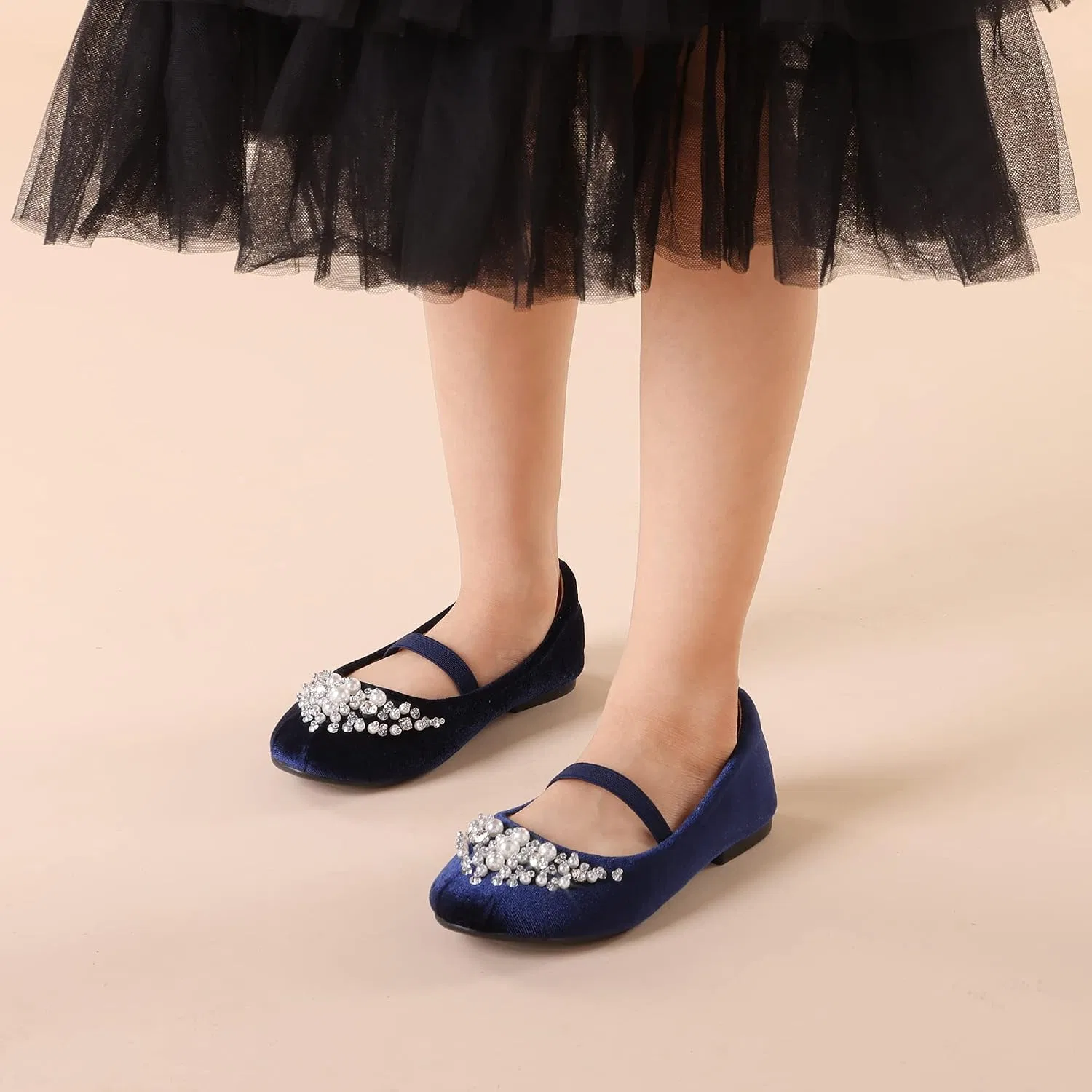 Детские балетки для девочек с цветочным принтом Mary Jane DREAM PAIRS, Navy/Suede — фото 2
